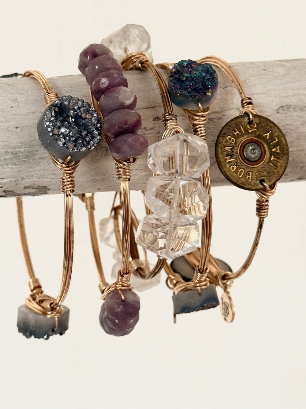 5-Pc Bourbon & Bowties Curated Bracelet Set • Druzy, Quartz & Shotgun Shell - Picture 3 of 7